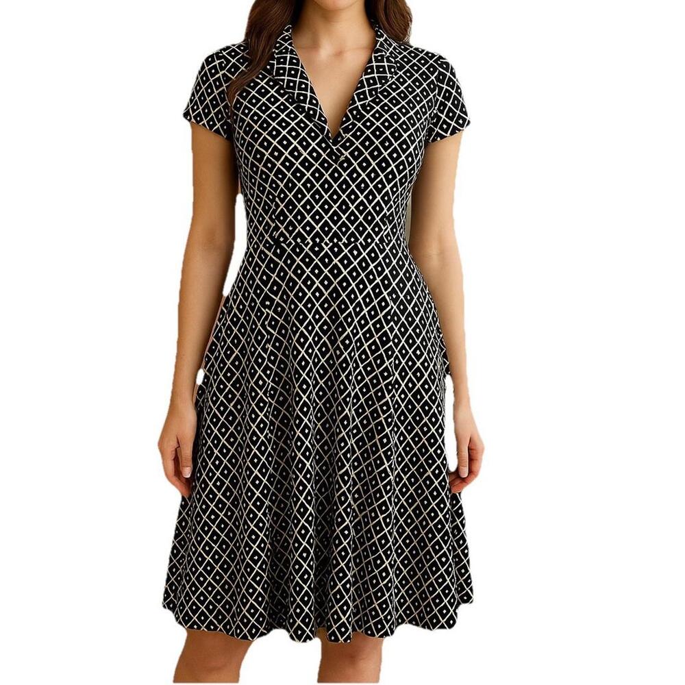 St John Collection Dress Midi Empire Waist Fit Flare 100% Silk  Size 6 #424